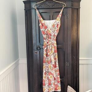 Floral LOFT faux wrap midi dress with tying belt.